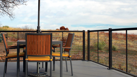 A cable rail provides safety and better views than traditional balusters.