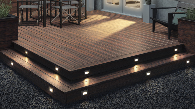Decking lighting such as post cap lights, create a nice glow for your outdoor oasis
