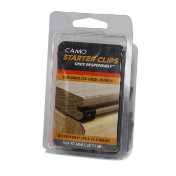 The CAMO EDGE® STARTER Clips line up along with the outside of the joist and install quickly with the included installation screw.