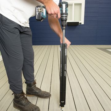 Keep your knees and back from hours of pain by using the CAMO DRIVE™ Stand-Up Tool which attaches directly to your own personal drill.