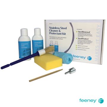 The Feeney CableRail Accessory Kit includes a CableRail MultiTool, Quick-Connect® Release Tool, Feeney SteelRenewal™ and Applicator Brush, Feeney SteelProtect™ and Applicator Sponge, and Safety Gloves.