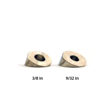 The washer with the larger 3/8-inch opening is designed for Feeney Quick-Connect fittings, while the washer with the 9/32-inch opening is perfect for Feeney Threaded Studs