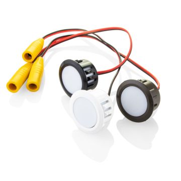 Flush LED Riser Lights with Trim Ring by LMT Mercer in Black, White, and Brown