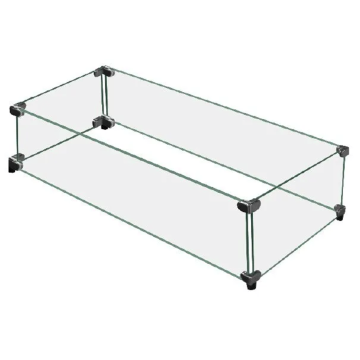Protect your fire table's flame with an 6 inch high rectangular tempered glass wind shield