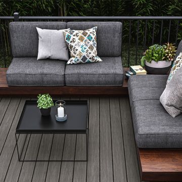 Deckorators Trailhead Deck Boards, shown in Ridgeline, blends value and performance to deliver a high-quality composite decking option.