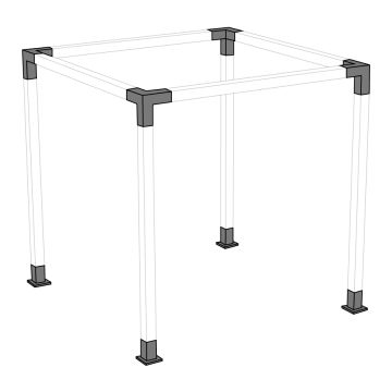 The Standard LINX Pergola Kit by Wild Hog includes the connector pieces shown in gray (wood beams sold separately)