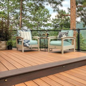 For a great color combination, coordinate Tiki Torch Trex Transcend Decking with Spiced Rum Riser Boards.