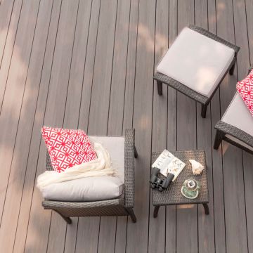 Get the best-looking, most relaxing space for your outdoor hobbies when you use TimberTech Advanced PVC Vintage decking, shown in Coastline