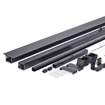 Each Stair Rail Kit for AFCO Flat Top Cable Railing comes with the flat top rail ready for a deck board, a bottom rail, intermediate baluster, and all the mounting hardware you'll need