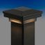FortressAccents™ Flat Pyramid Post Cap Kit with Full Cap LED Light Module - Gloss Black - Installed - 3-5/8 in - Light On