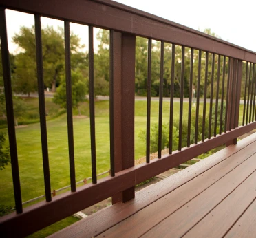Vintage series rounded steel balusters on a deck