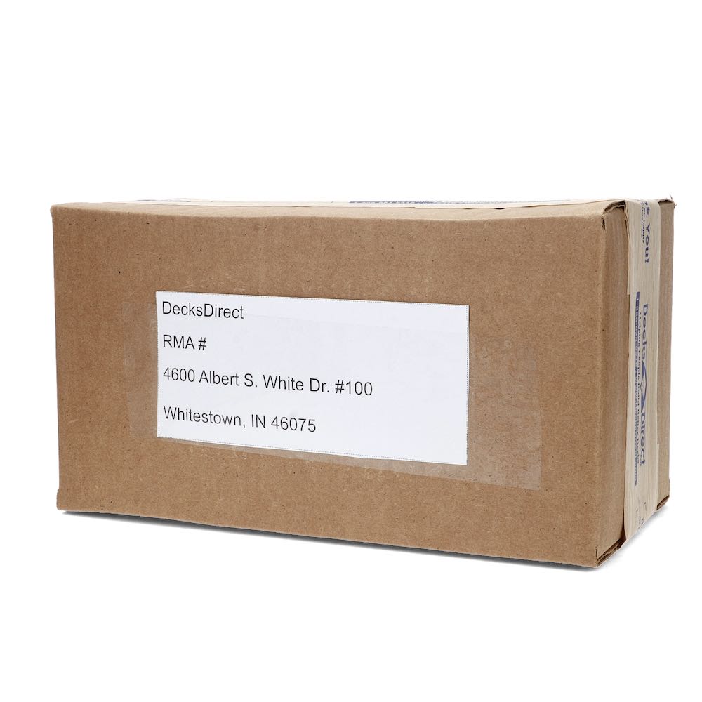 a box with decksdirect return address on it