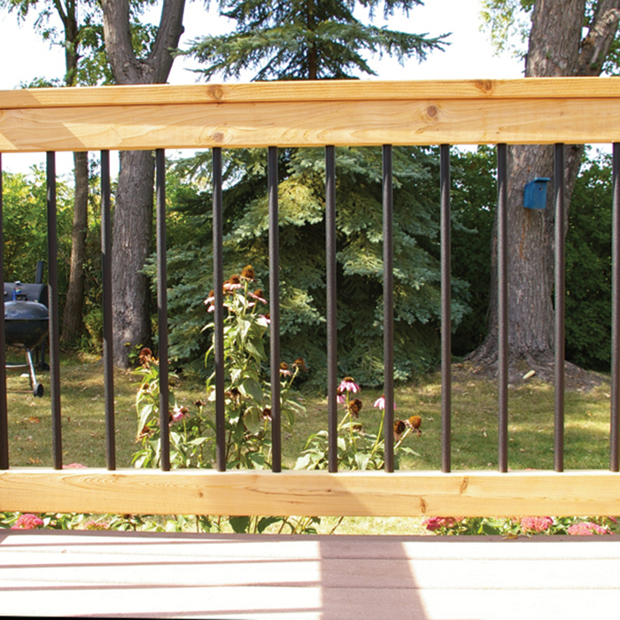 Finihsed view of balusters installed on a cedar railing