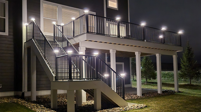 Give your deck a gorgeous night-time glow with the warm touch of low voltage LED cap lights illuminating the way