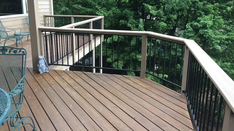 A deck with a 45 degree angle requires specialized brackets for your railing