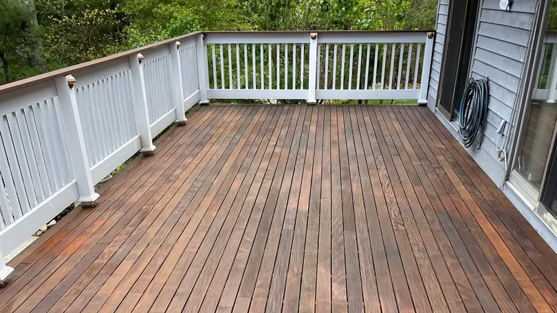 A hardwood deck treated with Ipe Oil