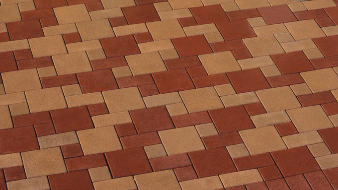 A plainweave deck paver pattern in red and tan