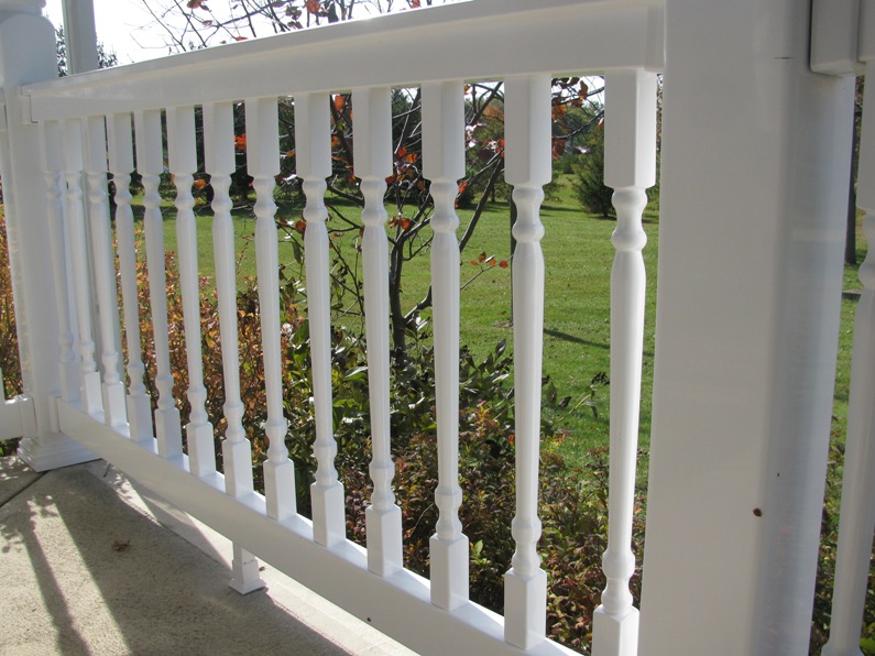 A close-up of the ornate turned baluster in the Durables Ashington railing