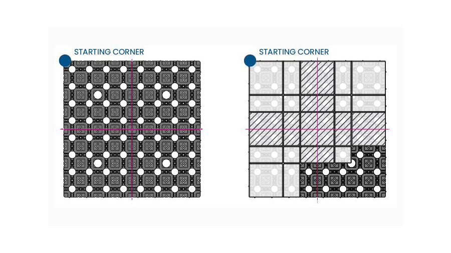 A diagram showing how to install a block lattice pattern with pavers