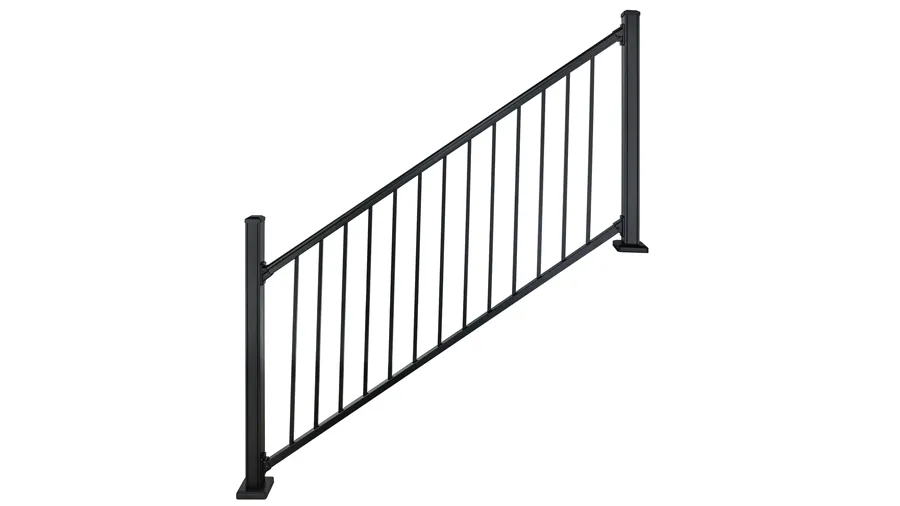 An assembled angled stair railing section of Revival Rail