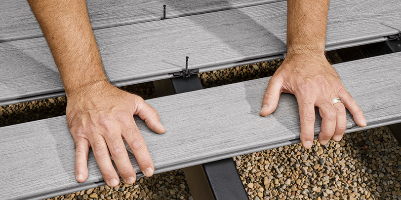 Grooved edge deck boards are designed for use with hidden fasteners