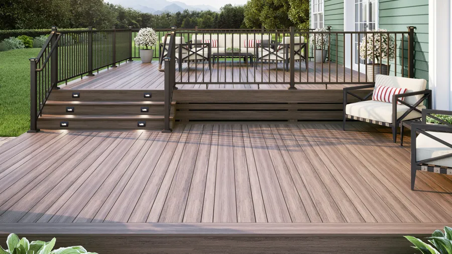 A bright, open deck with Deckorators Contemporary deck railing