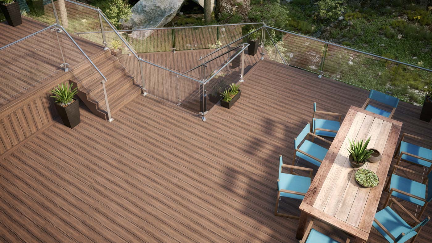 A vast, expansive deck built to last with mineral-based deck boards.