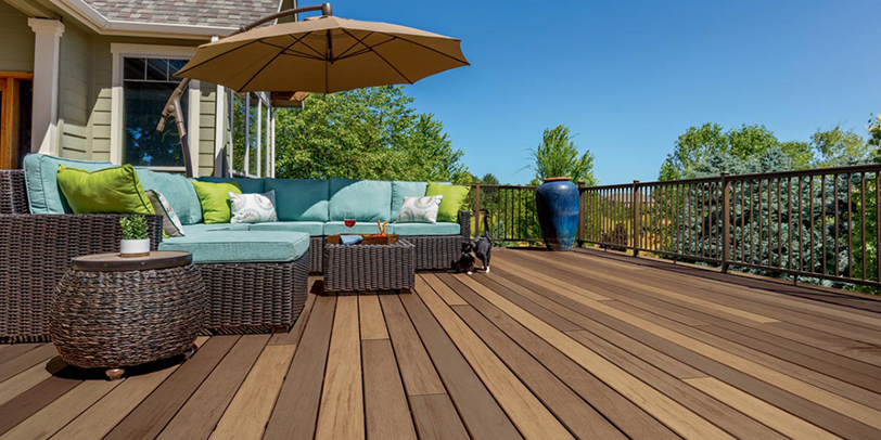 A deck mixing two different shades of brown TimberTech composite deck boards