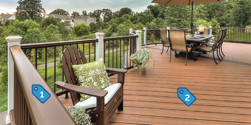 A traditional deck with tags marking the products you need to get the look for yourself