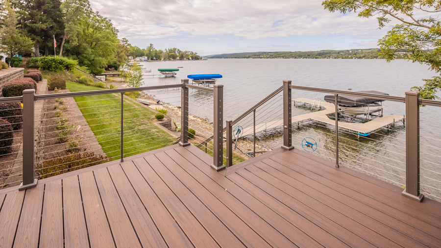 A subtle, minimalist deck railing designed to blend in and highlight the view beyond