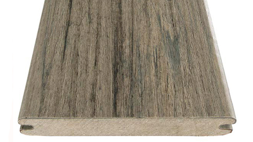 A close-up of the color blend of TimberTech Ashwood decking
