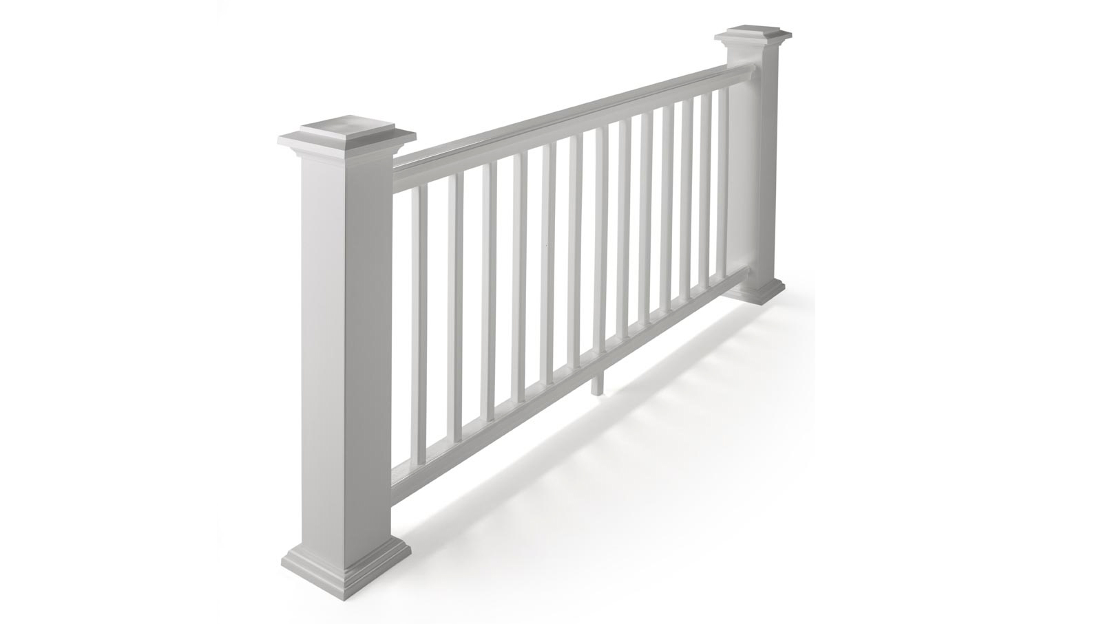 A traditional white porch railing using TimberTech's Premier Rail