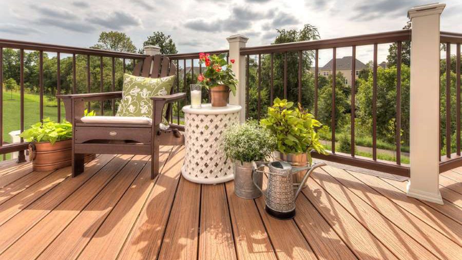A deck with a gorgeous, comfortable sitting area and traditional decorations