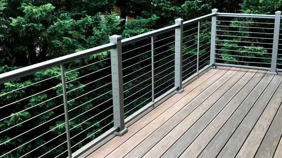 An AFCO cable railing in the special-order Clay color option