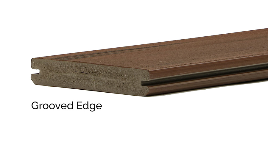 A close-up of grooved edge TimberTech decking