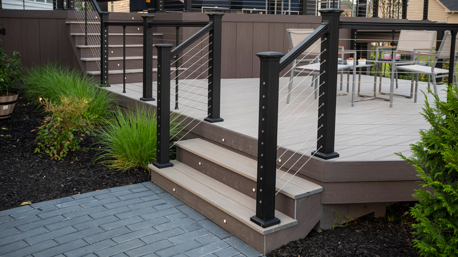 Typically, deck stairs use two regularly-sized deck boards with no gap between them to create 11-inch steps