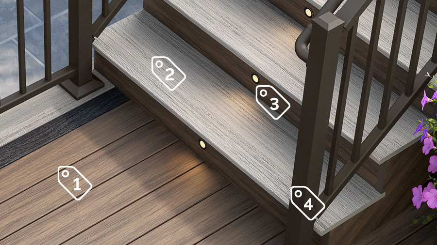 Contrasting deck stairs with tags to show how to get this look