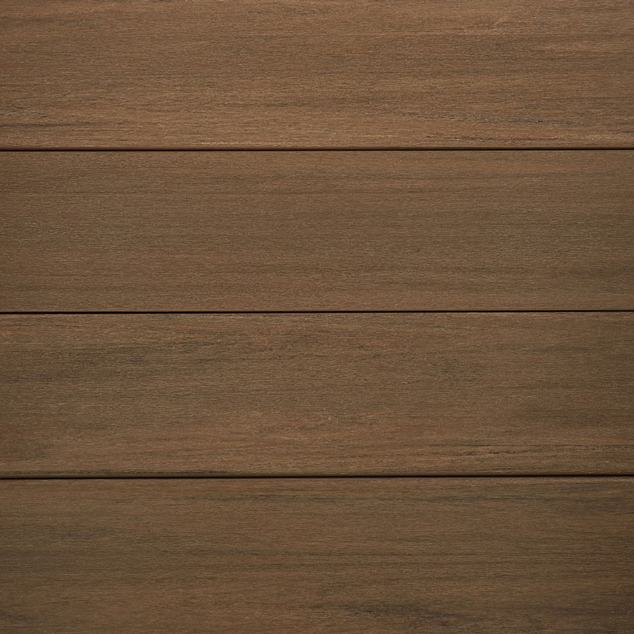 A close-up of TimberTech's English Walnut decking for a modern feel
