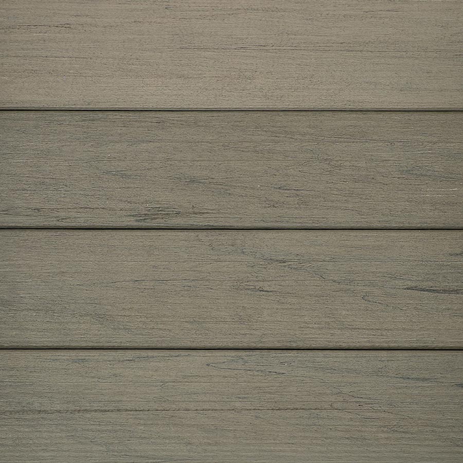 A close-up of TimberTech's modern Ashwood gray decking