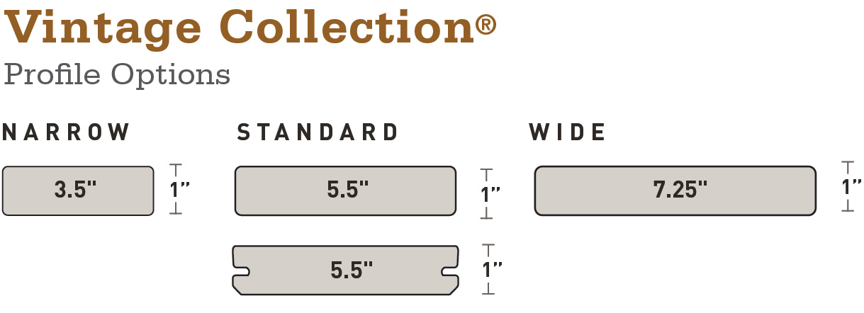 The deck board widths available in TimberTech's Advanced PVC Vintage decking collection