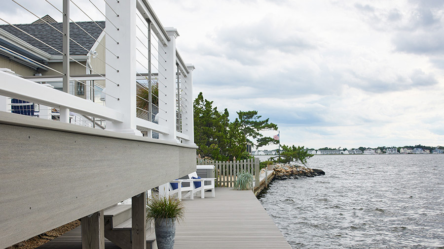 Color-matching Coastline fascia boards complete a coastal deck look