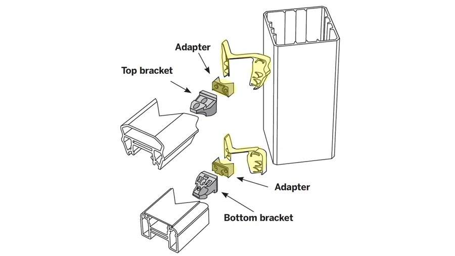 A diagram showing how to attach a Trex railing at a 45 degree angle
