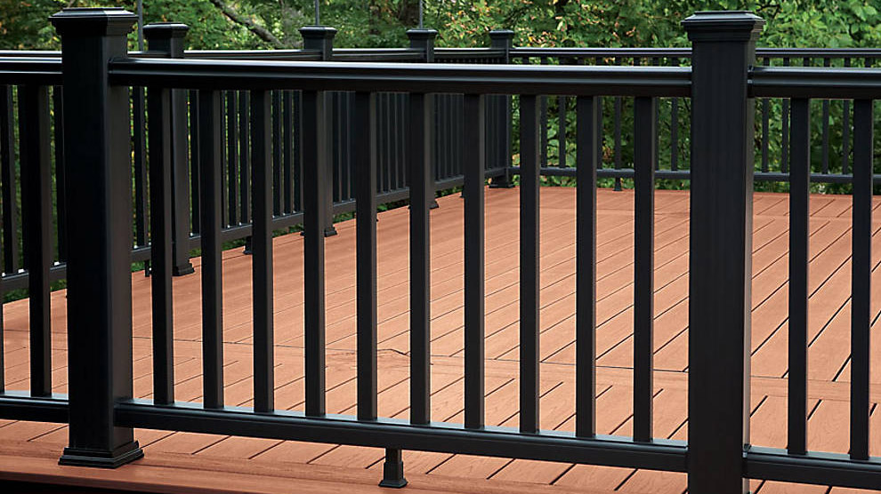 Sleek black Trex Transcend deck railing