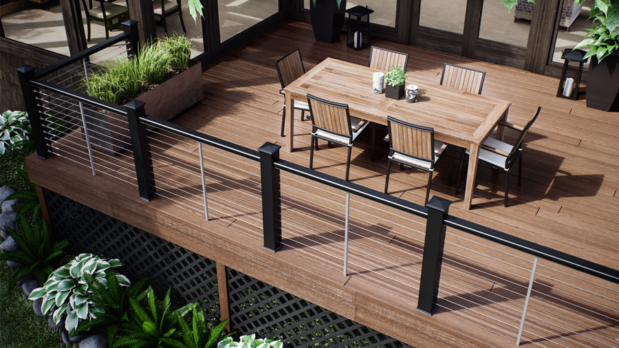 A sparkling deck with matching mineral-based composite fascia boards and deck boards