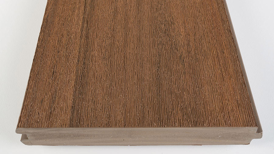 A beautifully-textured AZEK porch board with its tongue and groove sides showing
