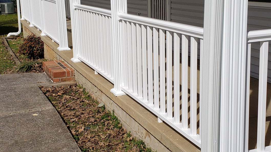AFCO porch columns connect perfectly to metal railing systems
