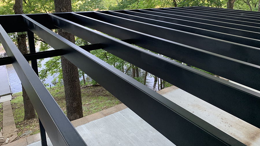 The framework of a new deck made with Fortress steel deck framing