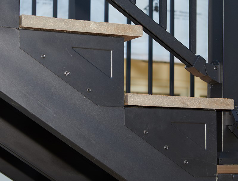 A steel stair stringer created from Fortress joists and stair brackets