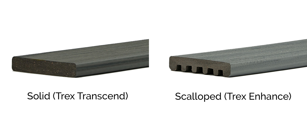 The difference between solid bottom deck boards and scalloped bottom deck boards