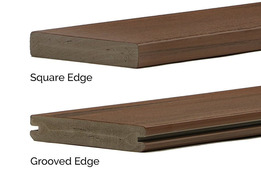 A look at the square and grooved edge profiles of TimberTech Vintage deck boards